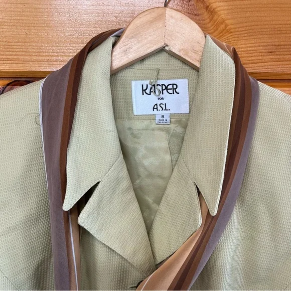 Kasper A.S.L. Light Pistachio Lined Textured Blazer with Multitone Scarf 8 - Picture 2 of 4